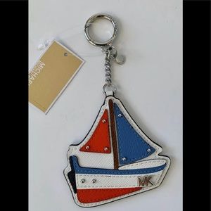 Michael Kors Sailboat leather Key Fob Ring Bag Charm Red White Blue NEW Cute